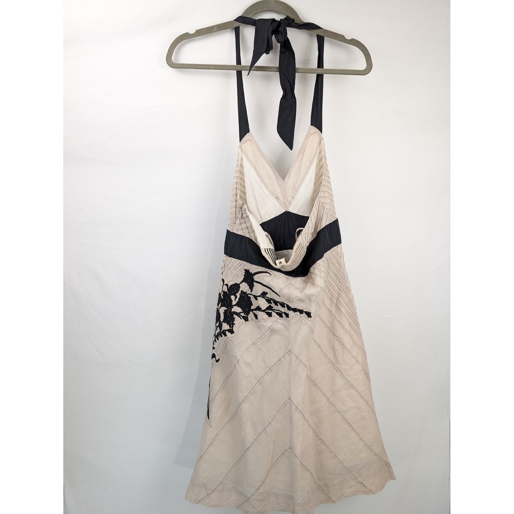 Anthropologie Floral Silk Babydoll Halter Dress Size 2 Tan Boho Whimsigoth Fairy - Picture 8 of 10
